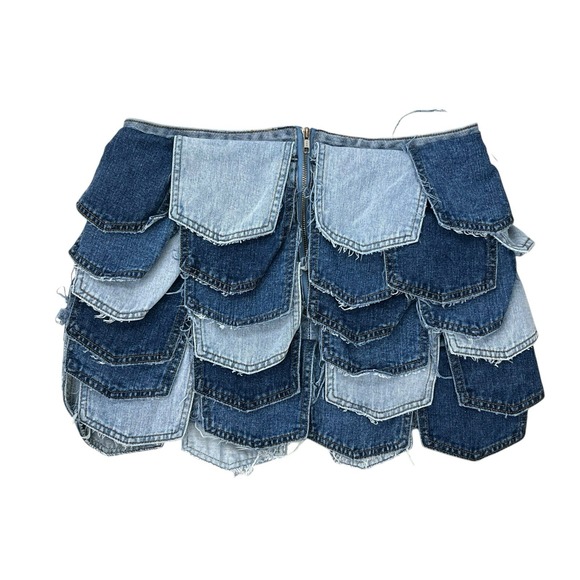 Akira Be With Me Panel Denim Mini Skirt Large 10/12 - Picture 3 of 4